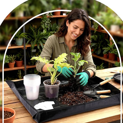 83 Pcs Garden Supplies Tools Kit, 4 Inch Clear Plastic Plant Pots with Transplanting Mat, Trowel Cultivator Rake Set, Label & Glove, Succulent Tools Gift for Plant Lovers Accessory