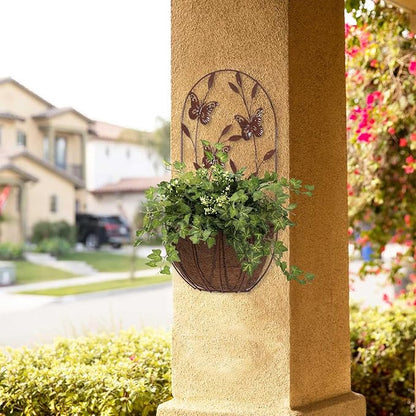 BAYN 2PK Wall Hanging Planter Decor Art with Butterfly, Metal Wall Mounted Planters Indoor Outdoor Wall Planter for Succulent Herb Home Garden Yard