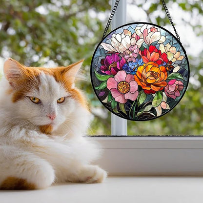 Stained Glass Window Hanging Flowers and Wildflowers 9.8" - Suncatcher Door Garden Sun Catcher Home Decor Birthday Thanksgiving Christmas for Mom Woman Nana Friend