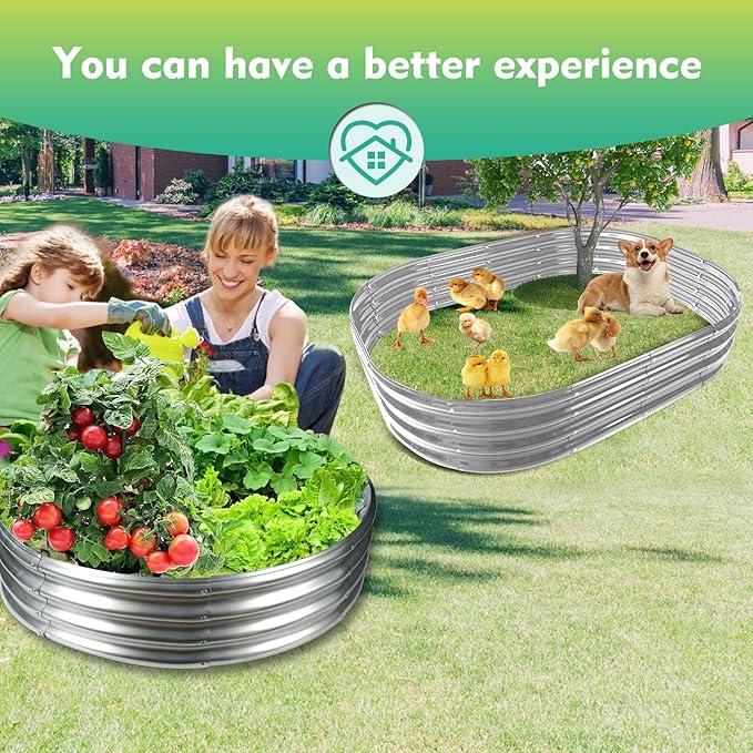 3FT Diameter Galvanized Garden Raised Bed/Plant Box/Fire Pit Ring-0.8mm Thick,12 Inch Tall,Crimped Edge and Corner,No Sharpe,Perfect for Plantings (Silver, 36 Dia X 11.5 inches)