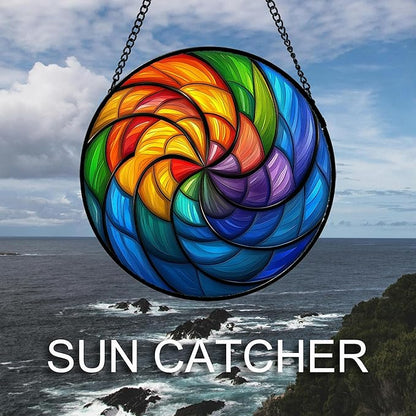 Stained Glass Window Hanging Rainbow Colored Abstract Vortex 9.8" - Suncatcher Door Garden Sun Catcher Home Decor Birthday Christmas for Woman Nana Friend Men