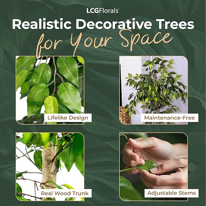 4ft Ficus Tree in Copper Metal Pot with Real-Wood Trunk - Indoor and Outdoor Faux Plants for Patio, Living Rooms, Offices & Outdoor Spaces