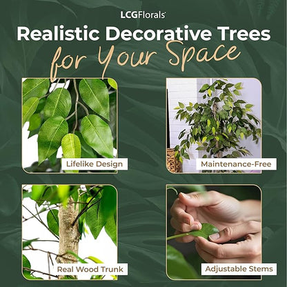 4ft Ficus Tree in Black Pot with Real-Wood Trunk - Indoor and Outdoor Faux Plants for Patio, Living Rooms, Offices & Outdoor Spaces
