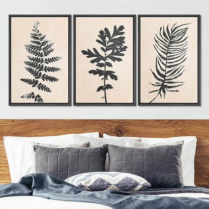 Ashbrook Framed Canvas Print Wall Art Set Black Grunge Forest Plant Silhouette Nature Wilderness Illustrations Modern Art Rustic Chic Colorful for Living Room, Bedroom, Office - 16"x24"x3 Black