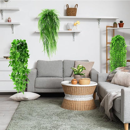 16 Pcs Artificial Hanging Plants Fake Hanging Ferns Plastic Faux Plants for Wall Room Garden Garland Indoor Outdoor Decor No Basket (Boston,Eucalyptus,Ivy Vine,String of Pearls)