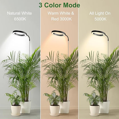 wolezek Grow Lights for Indoor Plants Full Spectrum, 80 LEDs 3 Colors Grow Light, 65in Plant Lights for Indoor Growing with 360°Gooseneck, 6/12/16H Timer, 5 Brightness, Height Adjustable, Black Pair
