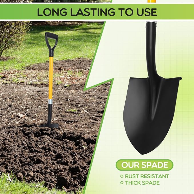 4 Pack Heavy Duty Digging Shovel Long Metal Shovel with Comfortable D Handel, Trenching Digging Spade for Garden Landscaping Construction, Snow Beach Sand(Water Drop)