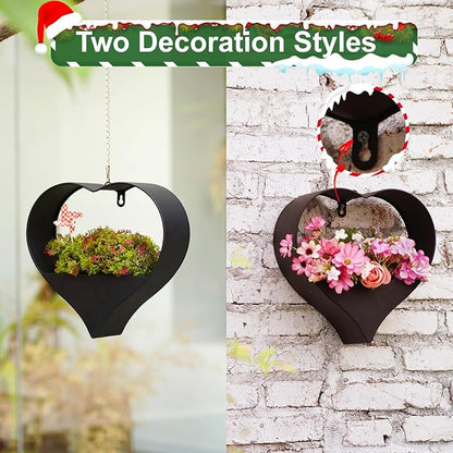 Metal Plant Hangers Indoor and Outdoor: Christmas Birthday Gifts for Women Mom Wife Garden Lovers - Heart Shape Hanging Planters Perfect for Window Wall Living Room Office Decor(Black)