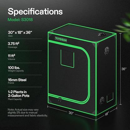 VIVOSUN S3018 30"x18"x36" Grow Tent, High Reflective Mylar with Observation Window and Floor Tray for Hydroponics Indoor Plant for VS1000
