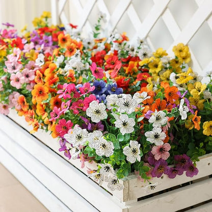 mizii Artificial Flowers for Outdoors 20 Bundles Realistic Faux Silk Flower UV Resistant Fake Plants Outside Decorations for Patio Garden Balcony Yard Porch Summer Indoor Home Decor (White)