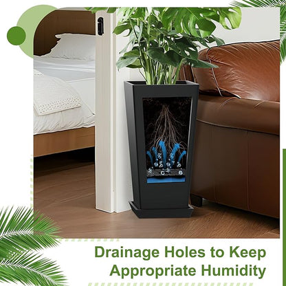 24" Tall Planters for Outdoor Plants, Set of 2 Large Outdoor Planters for Front Porch Decor with Drainage Hole, Tall Planter (Black)