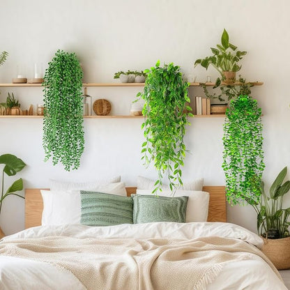 12 Pcs Artificial Hanging Plants Fake Hanging Ferns Plastic Faux Plants for Wall Room Garden Garland Indoor Outdoor Decor No Basket (Eucalyptus,Mandala,String of Pearls,Pea)