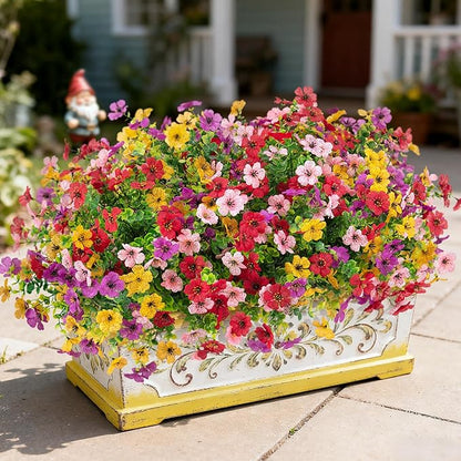 Artificial Fake Mums Flowers for Outdoor Fall Decor,12 Bundles Faux Flowers Plants Silk Daisy for Planter Pot Colorful UV Resistant Look Real for Front Door Porch Patio Outside Yard