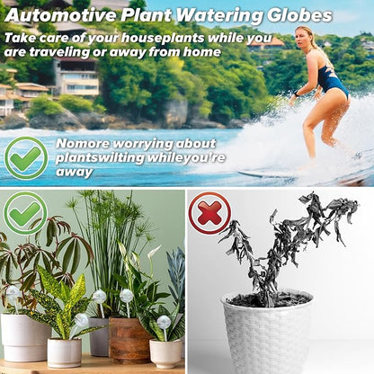 Plant Watering Globes, 6PCS Iridescent Rainbow Gradient Color Clear Glass Bulbs Self Watering Spikes Planter Insert, Automatic Plant Waterer Bulbs Devices for Various Plants