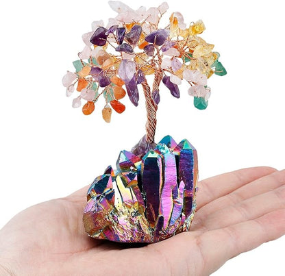 mookaitedecor Colorful Crystal Tree, Quartz Cluster Rainbow Titanium Crystals Base Bonsai Money Tree for Wealth and Luck
