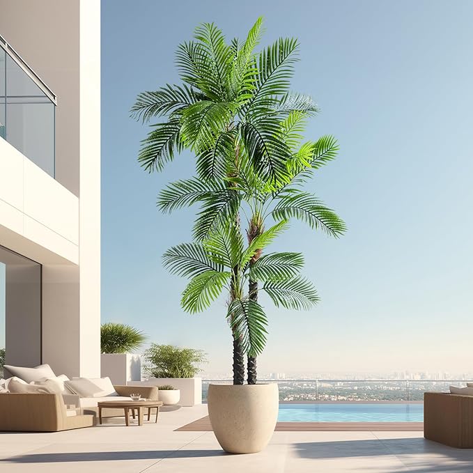 9.1FT Artificial Phoenix Palm Tree Artificial Plants Indoor Outdoor Large Faux Coconut Silk Palm Tree Tropical Fake Tree Faux Sago Palm Plant for Modern Farmhouse Yard Outside Patio Poolside