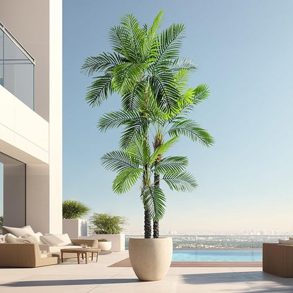 9.1FT Artificial Phoenix Palm Tree Artificial Plants Indoor Outdoor Large Faux Coconut Silk Palm Tree Tropical Fake Tree Faux Sago Palm Plant for Modern Farmhouse Yard Outside Patio Poolside