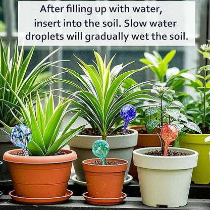 Plant Watering Globes - 6 Pack Colorful Glass Self Watering Bulbs for Plants, Automatic Plant Watering Devices for Indoor & Outdoor Use