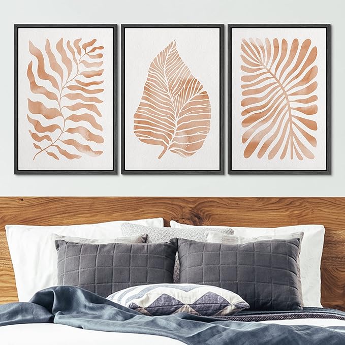 Ashbrook Framed Canvas Print Wall Art Set Orange Tropical Plant Silhouettes Nature Wilderness Illustrations Modern Art Rustic Chic Colorful for Living Room, Bedroom, Office - 16"x24"x3 Black