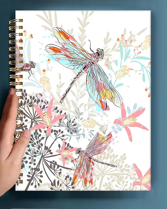 Spiral Journal Notebook,A5 Hardcover Lined Journals for Women Girl 6 x 8.3 in,120 Pages Thick Paper,Cute College Ruled Writing Notebook for Gifts Office Work School(Cute Dragonfly)