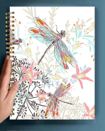 Spiral Journal Notebook,A5 Hardcover Lined Journals for Women Girl 6 x 8.3 in,120 Pages Thick Paper,Cute College Ruled Writing Notebook for Gifts Office Work School(Cute Dragonfly)