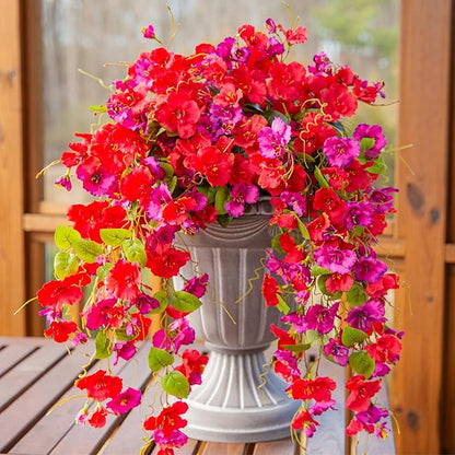 Fake Hibiscus Artificial Hanging Flowers Plants for Outdoors Spring Decoration, 2pcs Silk Hibiscus Vines Realistic UV Resistant Faux Flowers for Outside Planter Porch Patio Yard Wedding Party, Mix