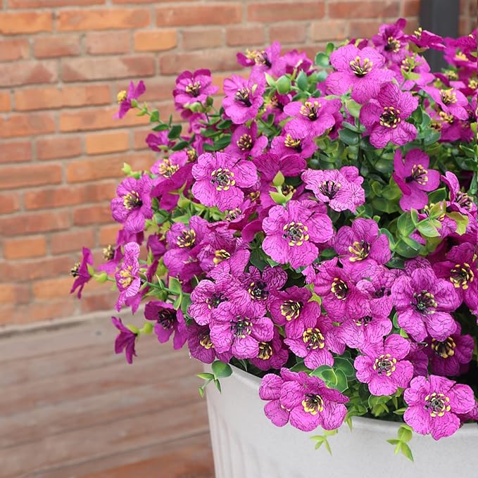 Faux Flowers for Outdoor Planters, Artificial Flowers for Outdoors, 12 Bundles Outdoor Indoor Uv Resistant, Artificial Flowers for Decoration, Fuchsia, Silk Faux Spring Flowers for Outside
