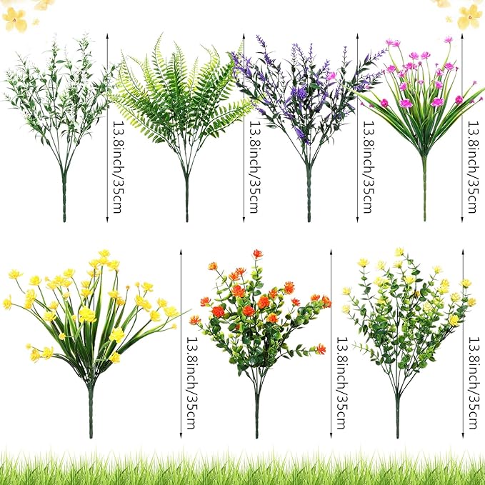 Zeyune 42 Bundles Artificial Flowers Fake UV Resistant for Outdoor Plastic Greenery Shrubs Plants No Fade Faux Flower for Garden Porch Patio Window Box Decor Wedding Hanging Indoor