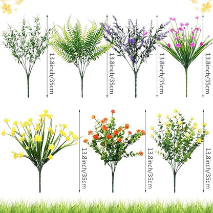 Zeyune 42 Bundles Artificial Flowers Fake UV Resistant for Outdoor Plastic Greenery Shrubs Plants No Fade Faux Flower for Garden Porch Patio Window Box Decor Wedding Hanging Indoor