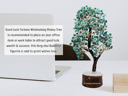 Amazing Gemstone Amazonite Natural Healing Premium Crystal Bonsai Feng Shui Fortune Money Tree of Life for Home Office Decor (Gift Box Ready) (10-12 Inch)