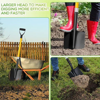 8 Packs Heavy Duty Digging Shovel Long Metal Shovel with Comfortable D Handle, Trenching Digging Spade for Garden Landscaping Construction, Snow Beach Sand (Water Drop)