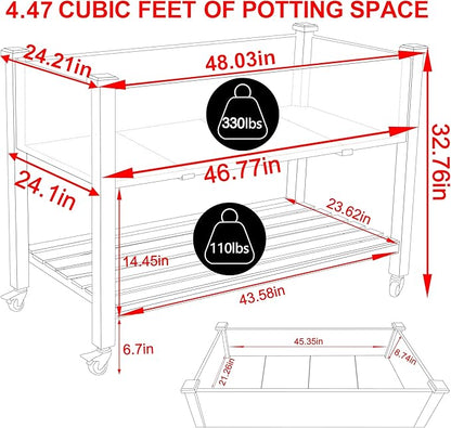 48x24x33in Raised Garden Bed Featuring Legs, Outdoor Elevated Wood Planted Box Equipped with Wheels & Shelf for Vegetable, Flower, Backyard and Patio, Natural