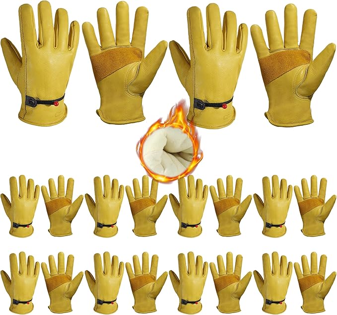 HLDD HANDLANDY Winter Work Gloves, Insulated Leather Work Glove with Abrasion Protection & Thinsulate Lining for Cold Weather