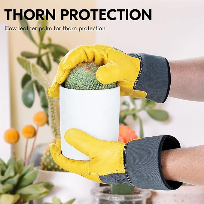 Vgo... 1-Pair Unlined Safety Cow Grain Leather Work Gloves Men, Rigger Gloves, Builder Gloves, Construction gloves, Gardening gloves (Size XL, Gray Yellow, CA3501)
