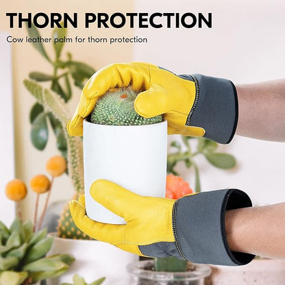 Vgo... 1-Pair Unlined Safety Cow Grain Leather Work Gloves Men, Rigger Gloves, Builder Gloves, Construction gloves, Gardening gloves (Size XL, Gray Yellow, CA3501)