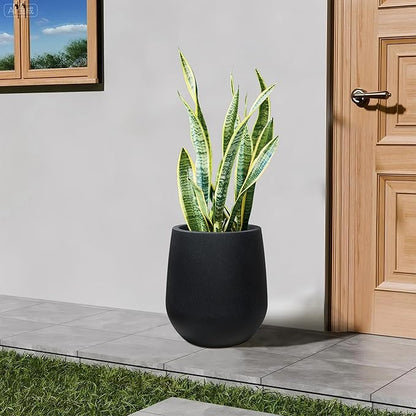 16.9 Inch Plastic Tall Planters for Outdoor Plants,Modern Black Round Tapered Flower Pot for Outdoor and Indoor Plants, Large Plant Pots with Drainage Holes and Rubber Plug for Home Garden Patio