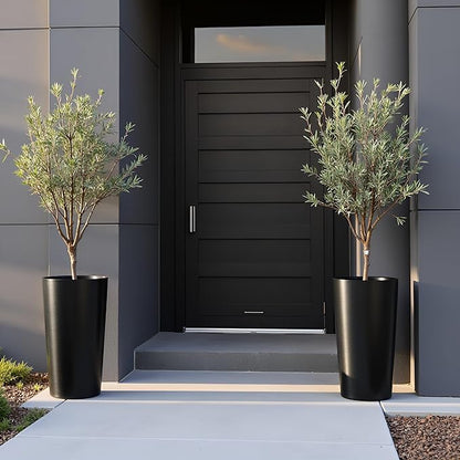 2Pack 23" Tall Modern Plant Pots Black, Indoor/Outdoor Planting with Wire Drawing Process, Containers Large Decorative Tree Planter Front Porch Patio
