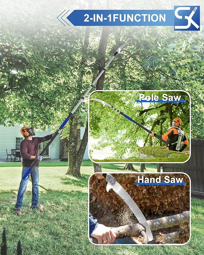 18FT Reach Pole Saws for Tree Trimming with 3-12FT Telescoping Extension Pole, Anti-slip Handle, Manual Pruning Pole Saw with 19" 3X Detachable Saw for Forestry, Yard, Garden, Patios