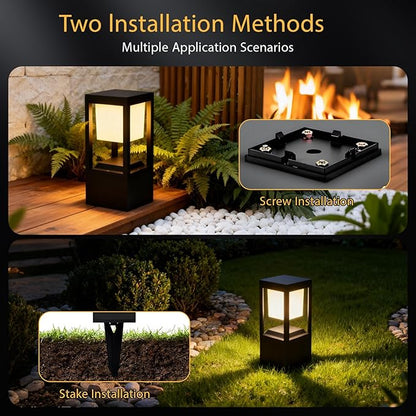 Solar Bollard Lights Outdoor, 13" Modern Led Landscape Pathway Lights Waterpoorf, Path Lighting for Garden Yard Decoration, 3CCT Seturable, Auto On/Off, Lawn and Concrete Mount (2 Pack)