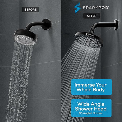 SparkPod Shower Head - High Pressure Rain - Premium Quality Luxury Design - 1-Min Install - Easy Clean Adjustable Replacement for Your Bathroom Shower Heads (Midnight Black Matte, 8 Inch Round)