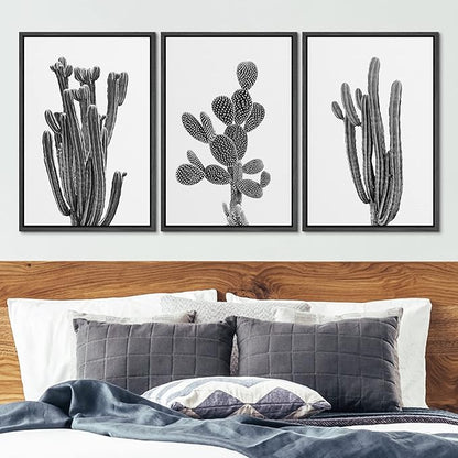 Ashbrook Framed Wall Art Print Set Black & White Southwest Desert Cactus Nature Floral Photography Modern Decorative Multicolor Relax/Calm for Living Room, Bedroom, Office - 24"x36"x3 Black