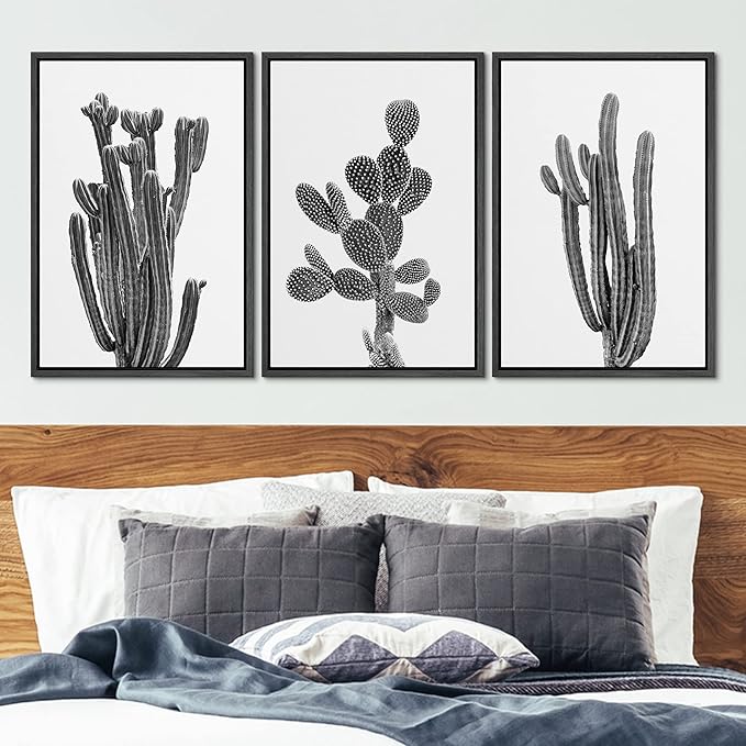 Ashbrook Framed Wall Art Print Set Black & White Southwest Desert Cactus Nature Floral Photography Modern Decorative Multicolor Relax/Calm for Living Room, Bedroom, Office - 16"x24"x3 Black