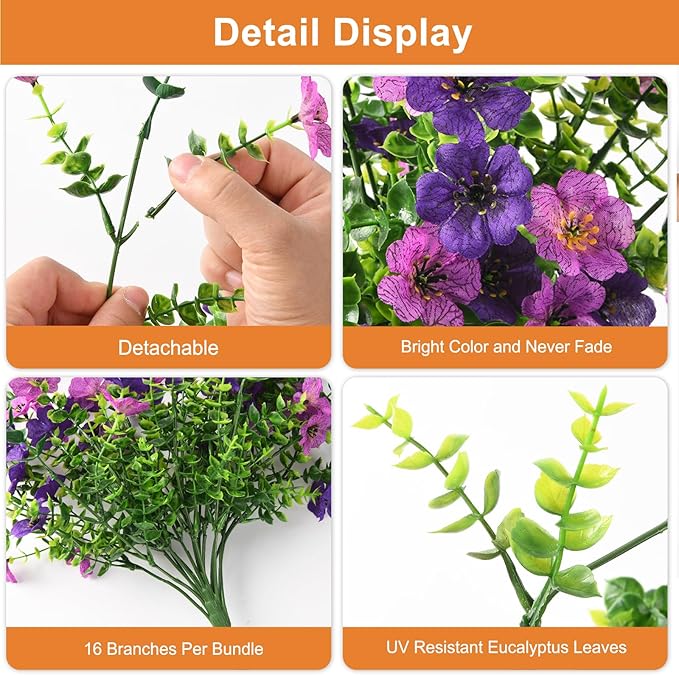 Fake Artificial Hanging Flowers for Outdoors, 2 Pcs Fake Hanging Plant Spring Summer Decor, UV Resistant No Fade Faux Silk Daisy Flower for Front Door Porch Planter Patio Yard Garden(Double Purple)