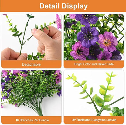 Fake Artificial Hanging Flowers for Outdoors, 2 Pcs Fake Hanging Plant Spring Summer Decor, UV Resistant No Fade Faux Silk Daisy Flower for Front Door Porch Planter Patio Yard Garden(Double Purple)
