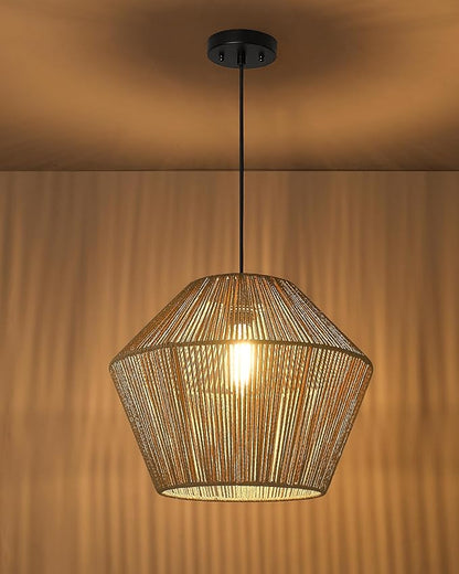 ELYONA 16.5” Large Woven Pendant Light Modern Boho Chandelier Handwoven Rattan Basket Shade Rustic Pendant Light Fixtures Farmhouse Ceiling Hanging Lamp for Dining Room Kitchen Bedroom Entryway Foyer