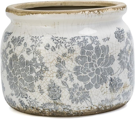 Large Ceramic Pot for Planters, Ice Crack Glazed Flower Pot with Drainage Holes,5.91inch Vintage Planters for Indoor and Outdoor (Gray)