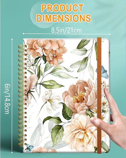 Ruled Spiral Writing Notebook,A5 Hardcover Lined College Journal for Women Lady Girl,Watercolor Floral Strong Twin-Wire Binding with Premium Paper,8.4" X 6",Perfect for School,Office,Home Gifts(Pink