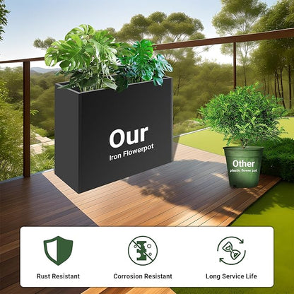 Metal Planter Box 30” x 12” x 24”, Outdoor Planter with Removable Insert Shelf, Black Steel Planter Heavy Duty for Porch, Garden, Patio, Yard