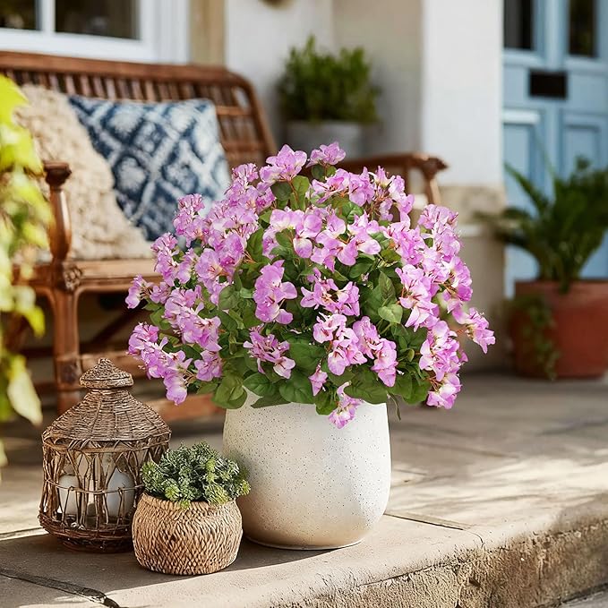 4 Pcs Artificial Flowers Bougainvillea Outdoor Artificial Plants Faux Flowers with Stems Silk Flowers for Wedding Porch Living Garden Decor Without Vase (4PCS,White Purple)