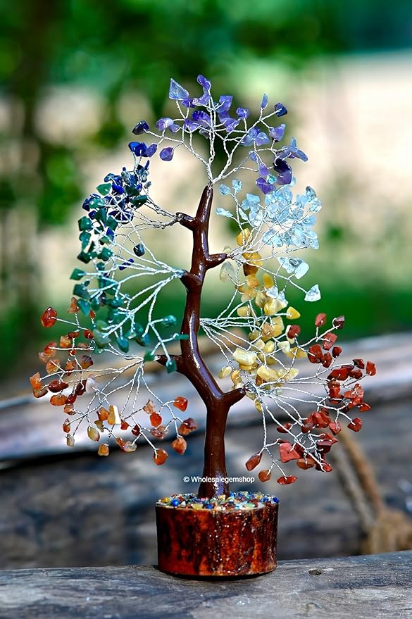 Seven Chakra Silver Wire Artificial Tree – Crystal Healing Bonsai Tree for Home Decor, Positive Energy & Spiritual Balance